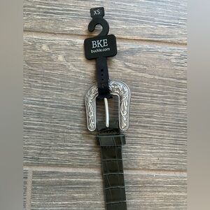 BKE Dark Green Belt with Western Silver Buckle